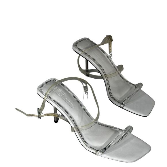 ASOS Design White Square Toe Stilleto Heel Invisible Strap Shoes ,Chrome heels - Picture 6 of 13